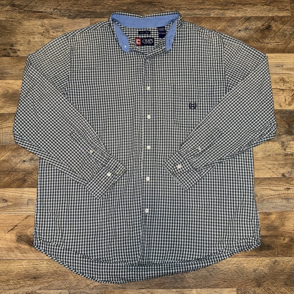 Chaps‎ Men's XL Green Plaid Button Down Shirt Cotton Blend Long Sleeve